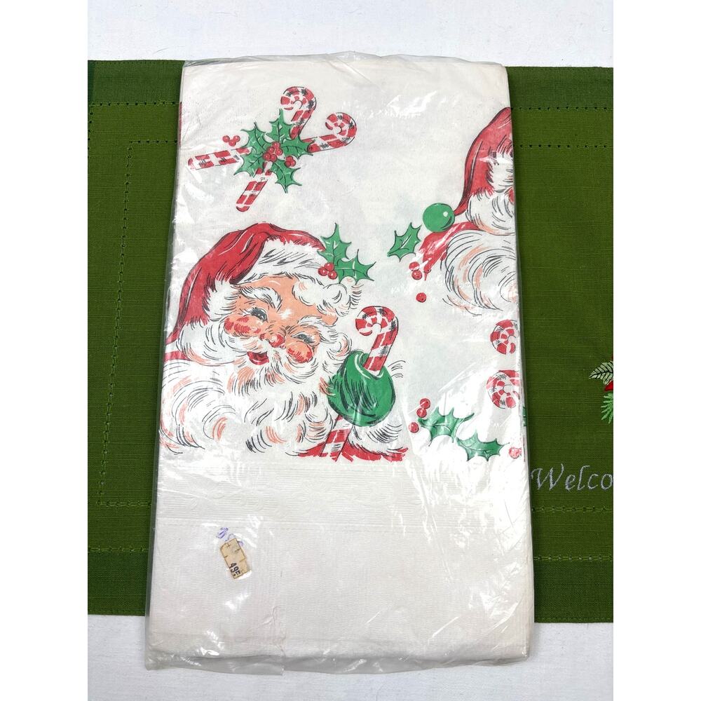 Vintage Christmas Crepe Paper Table Cover 70s/80s Santa Claus NOS Retro Holiday